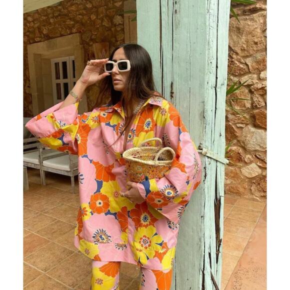 Zara Colorful Floral Oversized Tunic Top - Picture 1 of 6